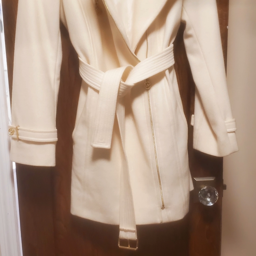 Women's Michael Kors white belted wool blended coat
